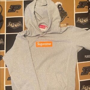 Supreme Heather Gray Hoodie with Orange Box Logo Preowned large